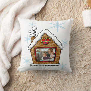 Personalized Gingerbread House Snowflakes Holidays Throw Pillow