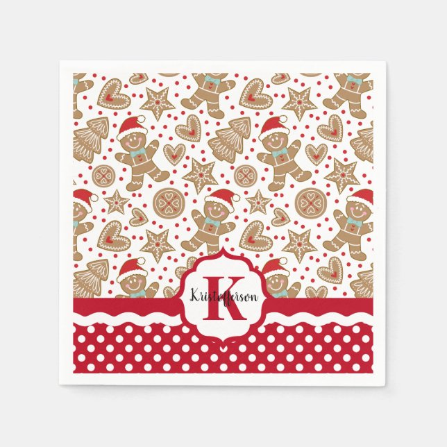Personalized Gingerbread Man Christmas Napkin (Front)
