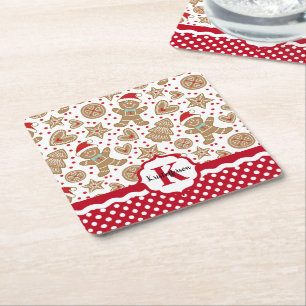 Personalized Gingerbread Man Christmas Square Paper Coaster