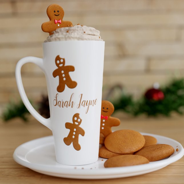 Personalized Gingerbread Man Latte Mug (A festive gingerbread man latte mug perfect for gingerbread lattes. Just add your name)