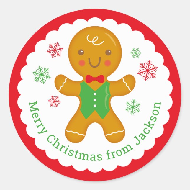 Personalized Gingerbread Man Round Sticker (Front)