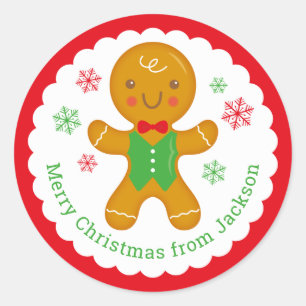 Personalized Gingerbread Man Round Sticker