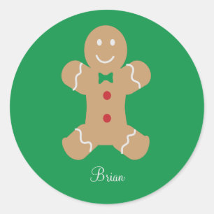 Personalized Gingerbread Man with Name Classic Round Sticker