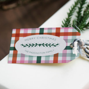 Personalized Gingham Christmas Pattern Gift Tag