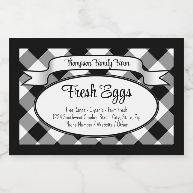Personalized Gingham Farm Egg Carton Label (Single Label)