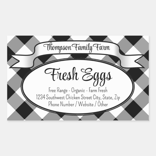 Personalized Gingham Farm Egg Carton Label (Front)