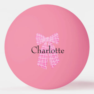 Personalized Gingham Pink Romantic Coquette Bow Ping Pong Ball