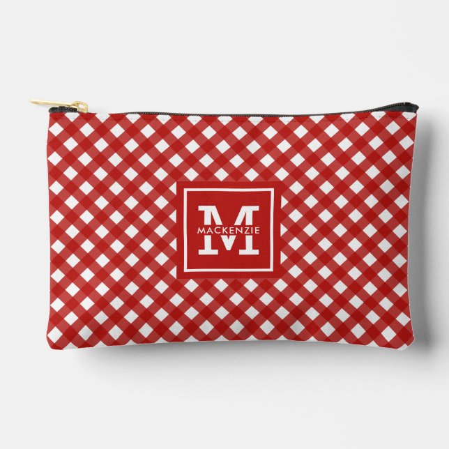Personalized Gingham Plaid Pattern Accessory Pouch (Front)