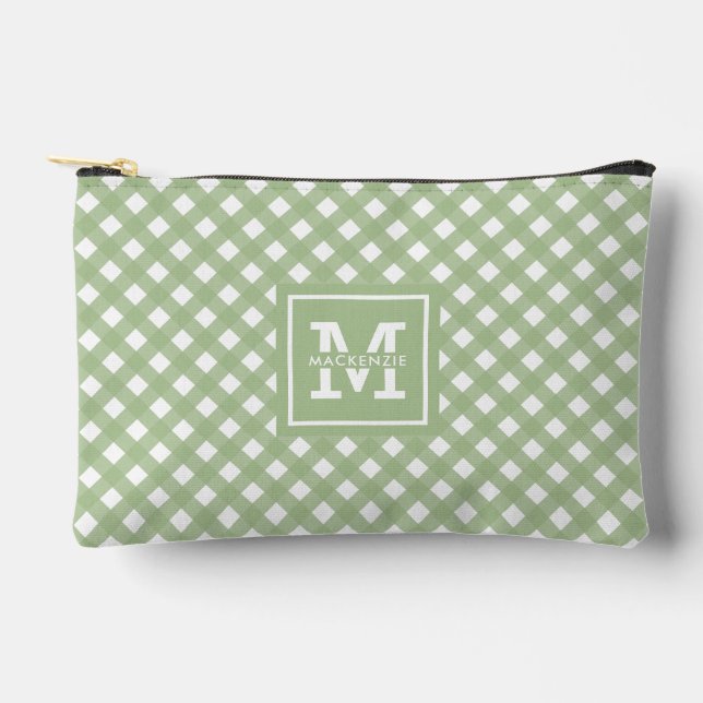 Personalized Gingham Plaid Pattern Accessory Pouch (Front)