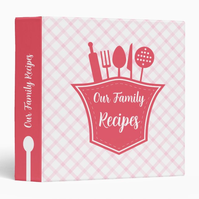 Personalized Gingham Recipe Organizer Binder (Front/Spine)