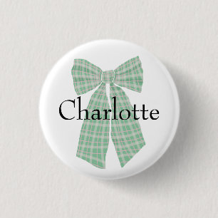 Personalized Gingham Romantic Coquette Bow Blush 1 Inch Round Button
