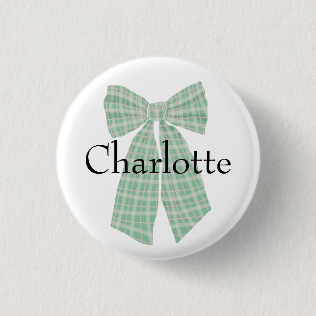 Personalized Gingham Romantic Coquette Bow Blush 1 Inch Round Button (Front)