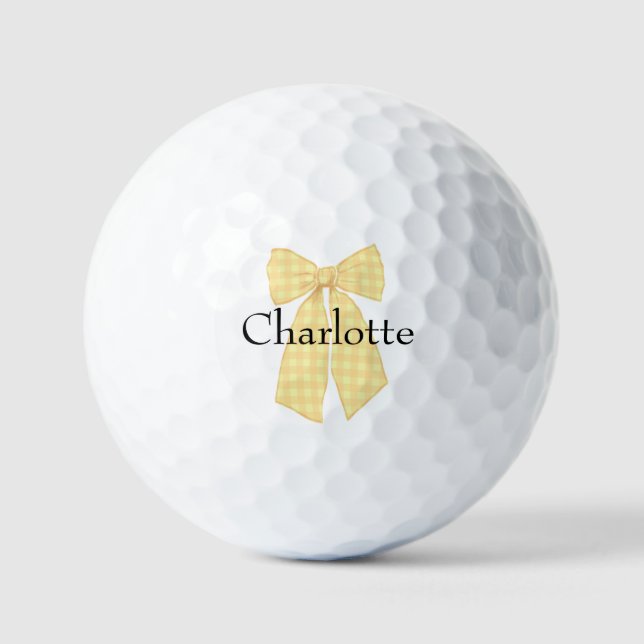 Personalized Gingham Romantic Coquette Bow Golf Balls (Front)