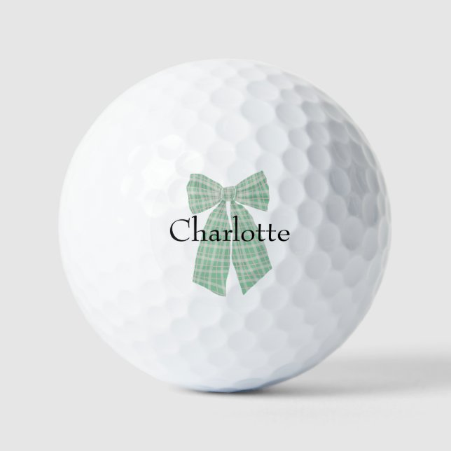 Personalized Gingham Romantic Coquette Bow Golf Balls (Front)