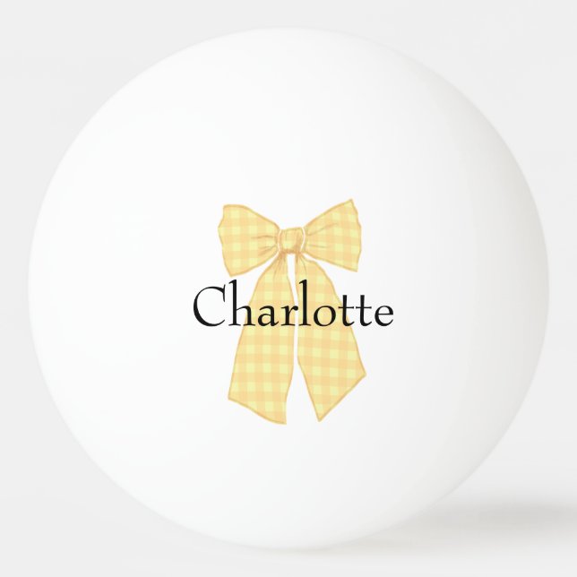 Personalized Gingham Romantic Coquette Bow Ping Pong Ball (Front)