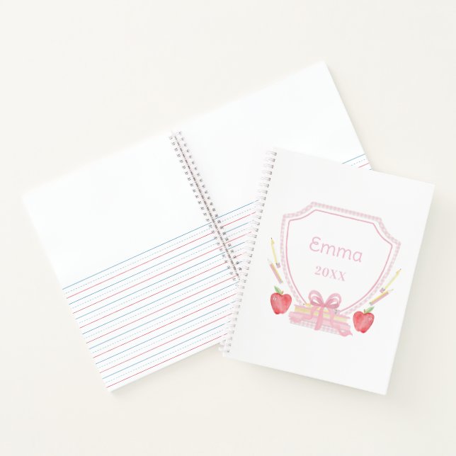 Personalized Gingham School Crest  Notebook (Inside)
