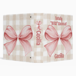 Personalized gingham with watercolor bow classic  binder