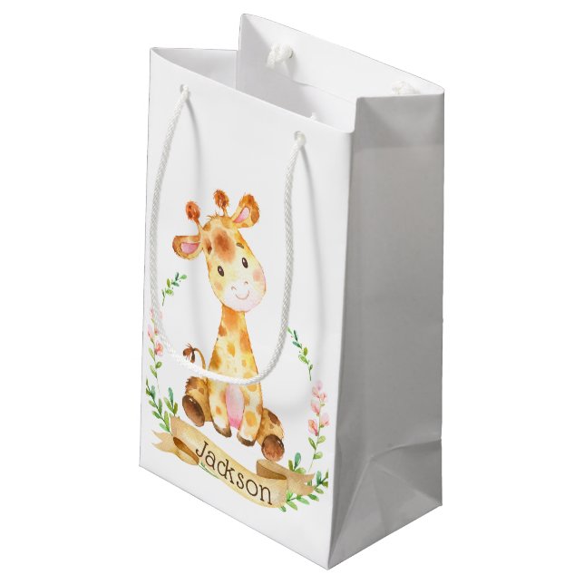 Personalized Giraffe Baby Shower Small Gift Bag (Back Angled)