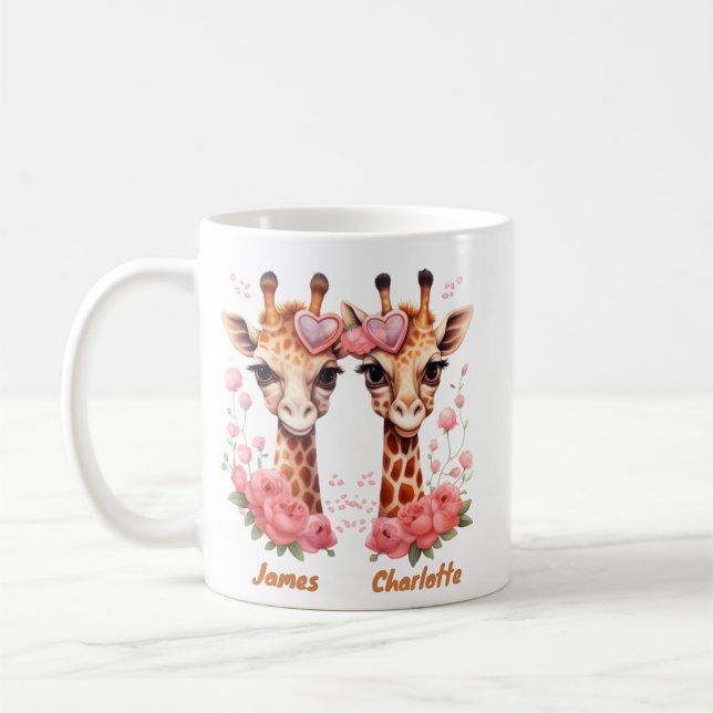 Personalized Giraffe Couple for Valentine's Day Coffee Mug (Left)