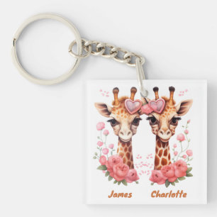 Personalized Giraffe Couple for Valentine's Day Keychain