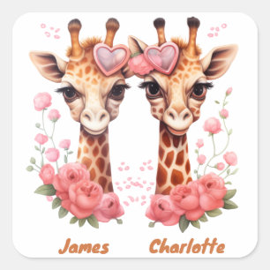 Personalized Giraffe Couple for Valentine's Day Square Sticker
