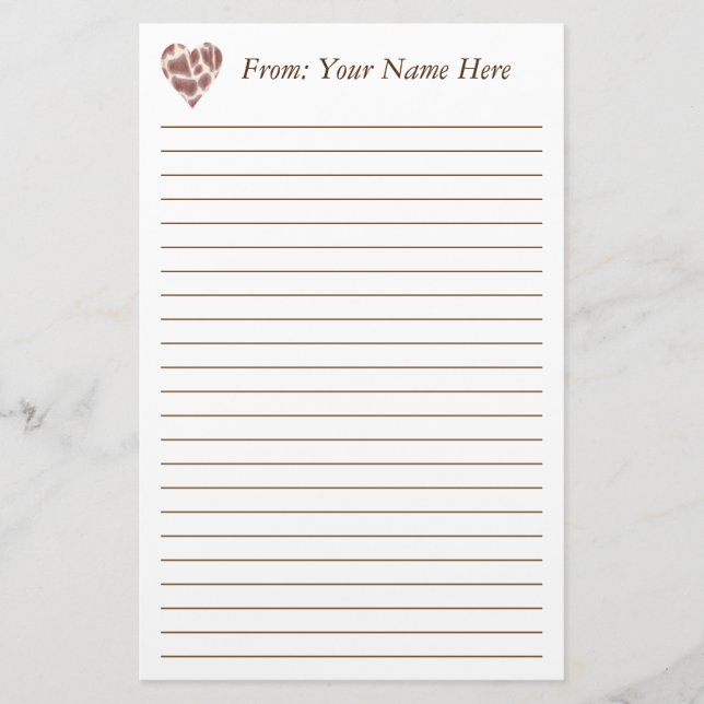 Personalized Giraffe Heart Lined Stationery (Front)