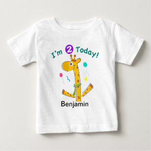 Personalized Giraffe I'm Two 2nd Birthday Baby T-Shirt