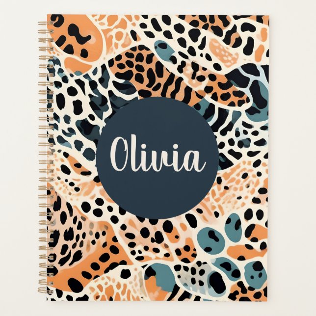 Personalized Giraffe Leopard Animal Print Planner (Front)
