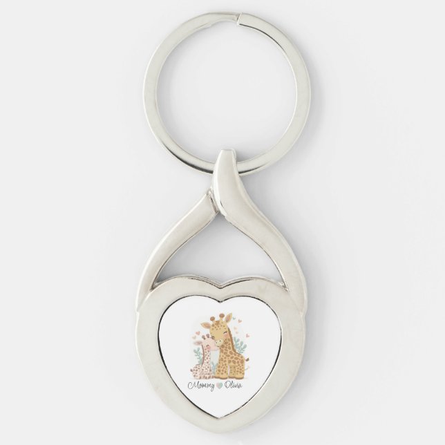 Personalized Giraffe Love Metal Keychain (Front)