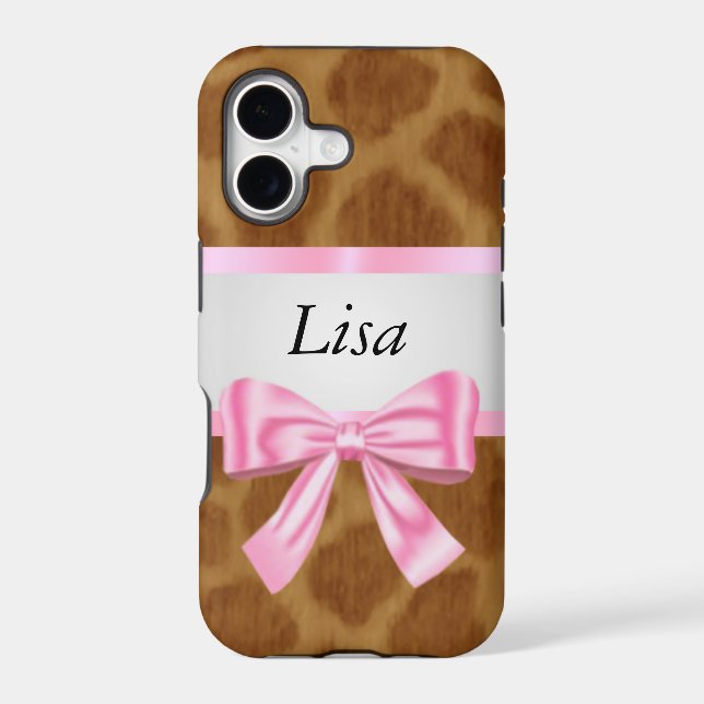 Personalized Giraffe Pattern Pink Bow (Back)