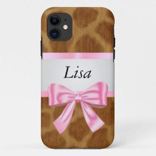 Personalized Giraffe Pattern Pink Bow iPhone 11 Case