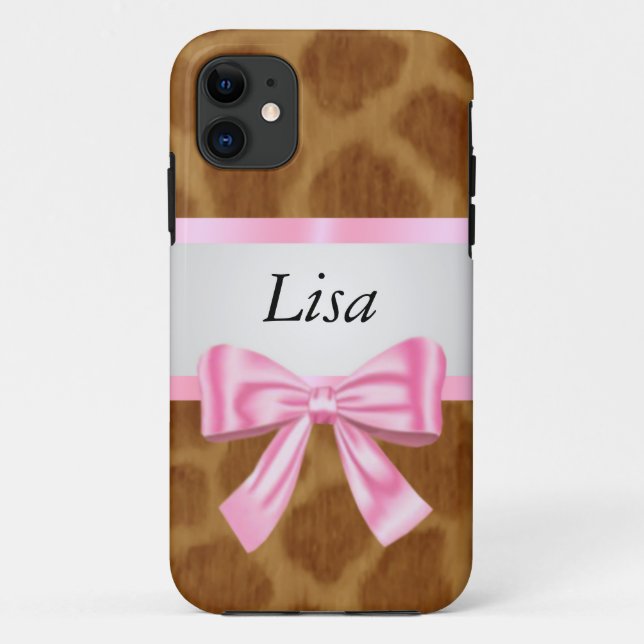 Personalized Giraffe Pattern Pink Bow Case-Mate iPhone Case (Back)