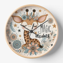 Personalized Giraffe Wall Clock for Child's Room