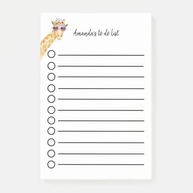personalized giraffe with flowers sunglasses post-it notes (Front)