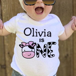 Personalized Girl 1st Birthday Cow T-Shirt