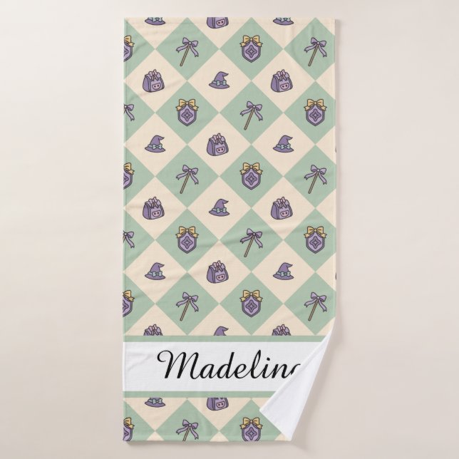 Personalized Girl Academy Checkered Mint Green  (Serviette de bain)