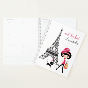 Personalized Girl and Cat Paris Eiffel Tower Planner