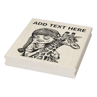 Personalized Girl And Giraffe - Wood Art Stamp