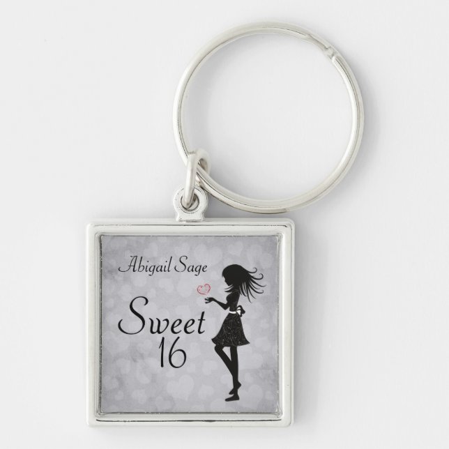 Personalized Girl and Hearts Sweet 16 Keychain (Front)