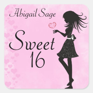 Personalized Girl and Hearts Sweet 16 Stickers
