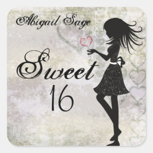 Personalized Girl and Hearts Sweet 16 Stickers