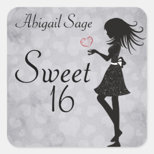 Personalized Girl and Hearts Sweet 16 Stickers