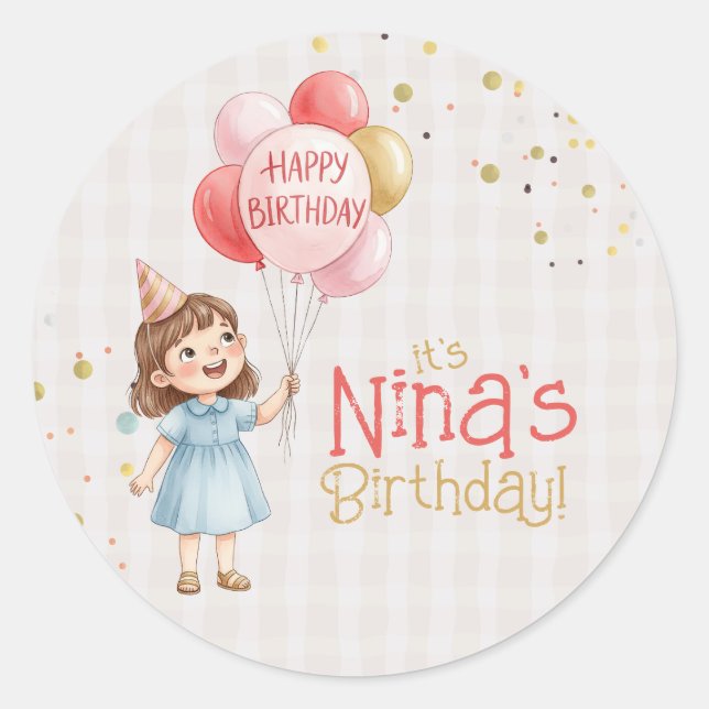 Personalized Girl Birthday Party Sticker (Front)