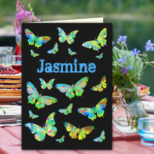 Personalized Girl Birthday Psychedelic Butterfly Card