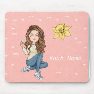 Personalized Girl Boss Mouse Pad with Hearts 