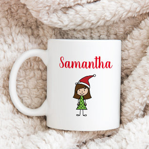 personalized girl brown hair christmas coffee mug