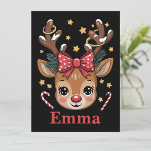 Personalized Girl Christmas Reindeer Family Xmas Holiday Card