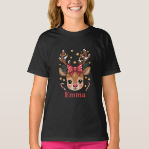 Personalized Girl Christmas Reindeer Family Xmas T-Shirt