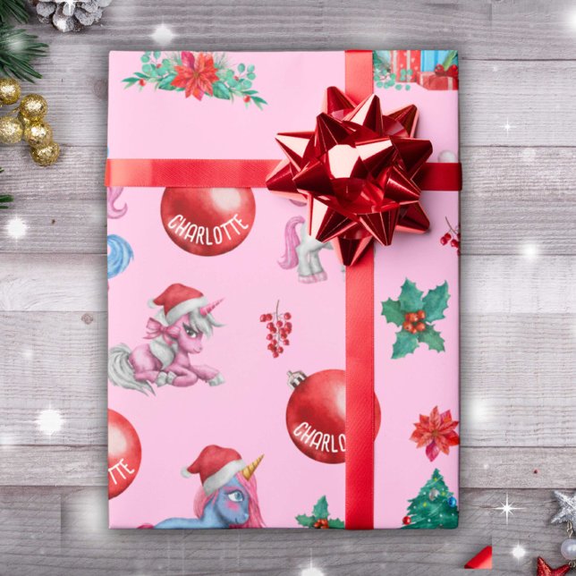 Personalized Girl Christmas Wrapping Paper Unicorn (Creator Uploaded)
