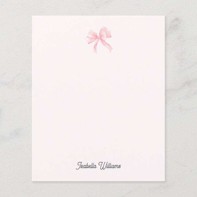 Personalized Girl Coquette Pink Bow Paper (Front)